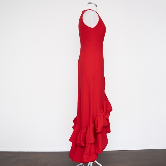 Betsy & Adam Arielle Scuba Crepe Ruffle Slit Gown - Picture 10 of 11